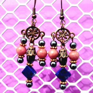 Natural stone and antique copper earrings