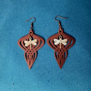 Faux Leather and Patina Brass Dragonfly Earrings -enchanted