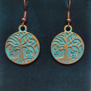 Tree of Life Earrings in Green Patina Brass