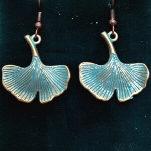 Ginkgo Bilboa Leaves in Green Patina Brass Earrings